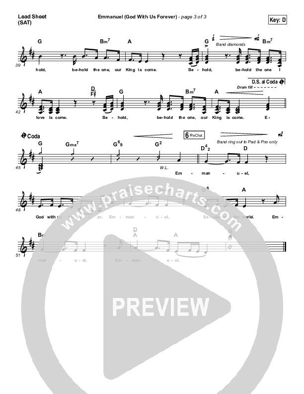 Emmanuel (God With Us Forever) Lead Sheet (SAT) (Bryan & Katie Torwalt)