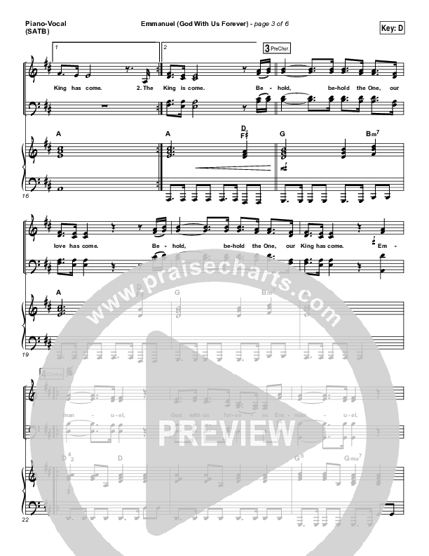 Emmanuel (God With Us Forever) Piano/Vocal (SATB) (Bryan & Katie Torwalt)