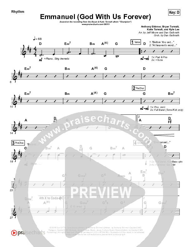 Emmanuel (God With Us Forever) Rhythm Chart (Bryan & Katie Torwalt)