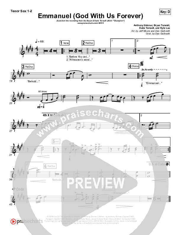Emmanuel (God With Us Forever) Tenor Sax 1/2 (Bryan & Katie Torwalt)