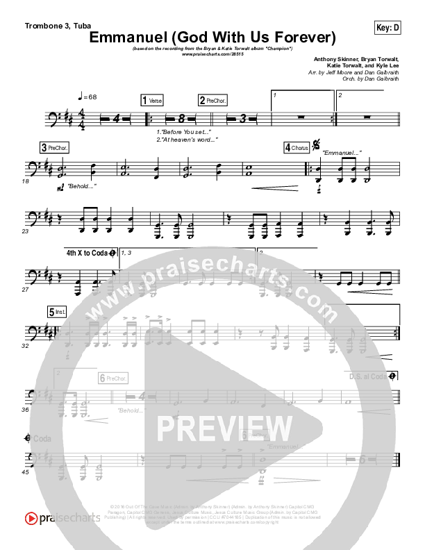 Emmanuel (God With Us Forever) Trombone 3/Tuba (Bryan & Katie Torwalt)