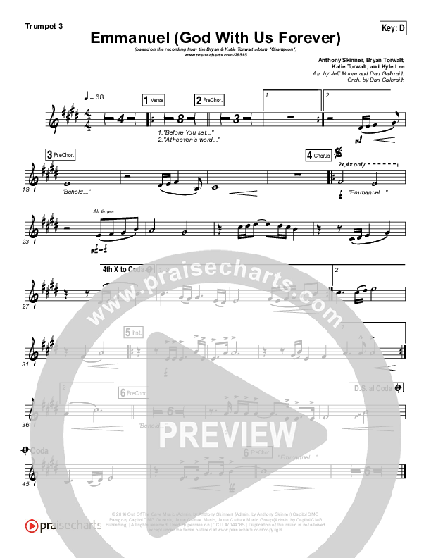 Emmanuel (God With Us Forever) Trumpet 3 (Bryan & Katie Torwalt)