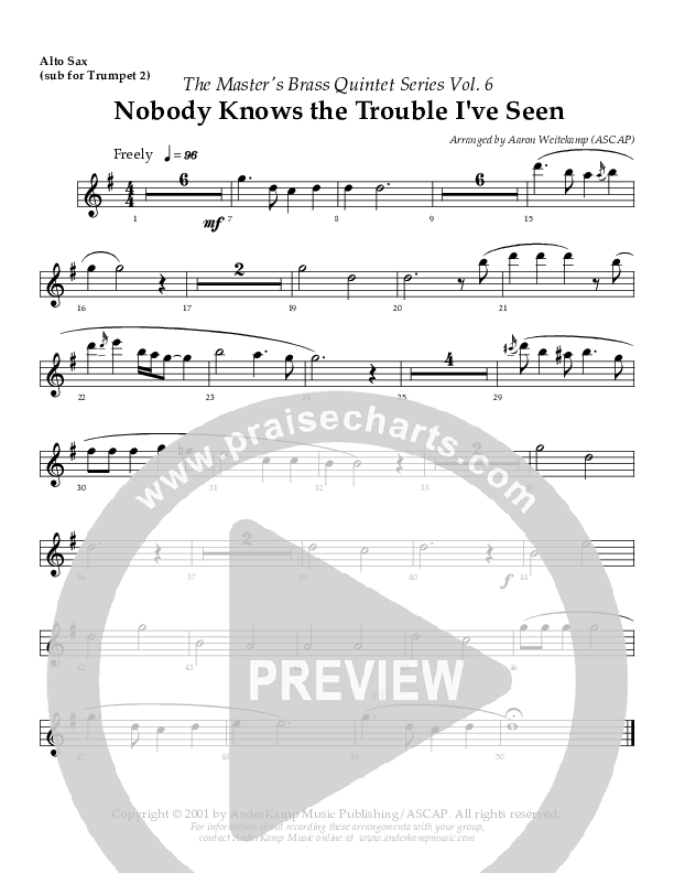 Nobody Knows (The Trouble I've Seen) (Instrumental) Alto Sax (AnderKamp Music)