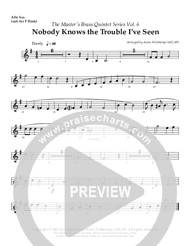 Nobody Knows (The Trouble I've Seen) (Instrumental) Alto Sax (AnderKamp Music)