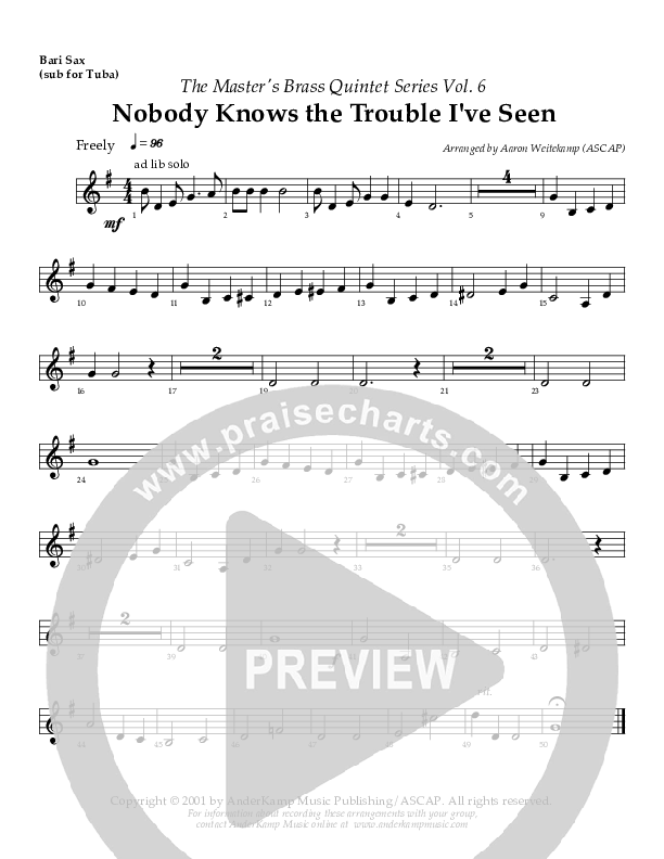 Nobody Knows (The Trouble I've Seen) (Instrumental) Bari Sax (AnderKamp Music)