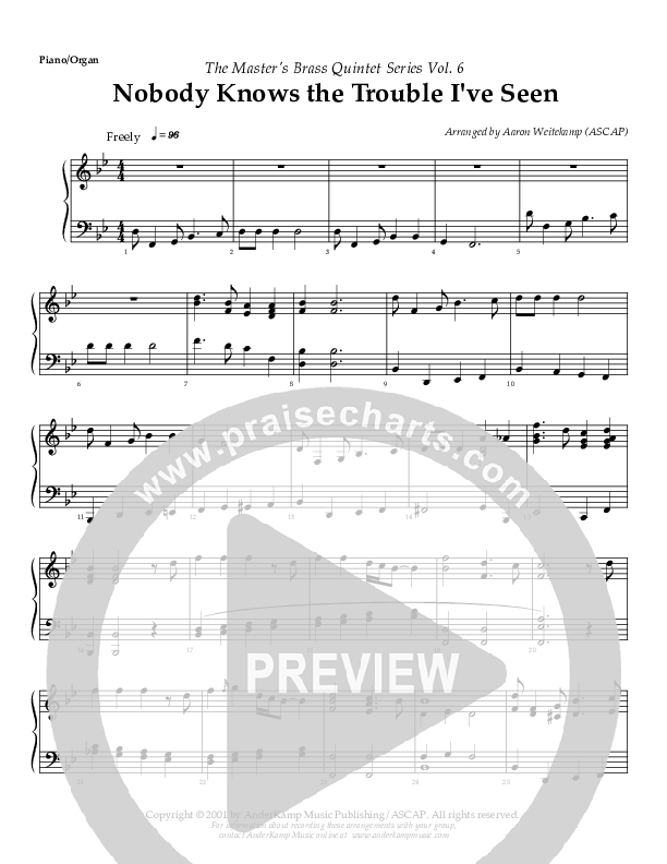 Nobody Knows (The Trouble I've Seen) (Instrumental) Piano Sheet (AnderKamp Music)