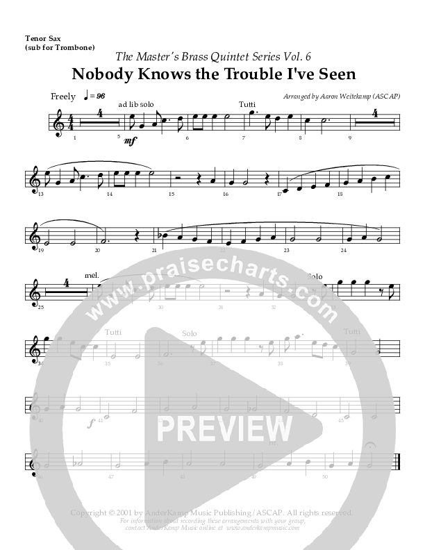 Nobody Knows (The Trouble I've Seen) (Instrumental) Tenor Sax 2 (AnderKamp Music)
