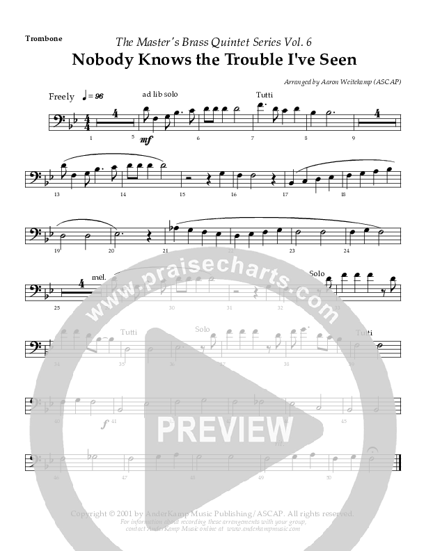 Nobody Knows (The Trouble I've Seen) (Instrumental) Trombone (AnderKamp Music)