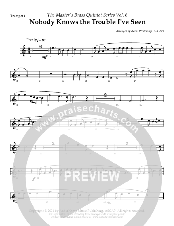 Nobody Knows (The Trouble I've Seen) (Instrumental) Trumpet 1 (AnderKamp Music)