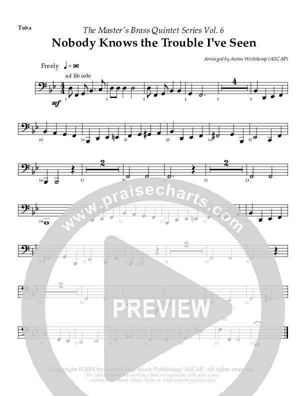 Nobody Knows (The Trouble I've Seen) (Instrumental) Tuba (AnderKamp Music)