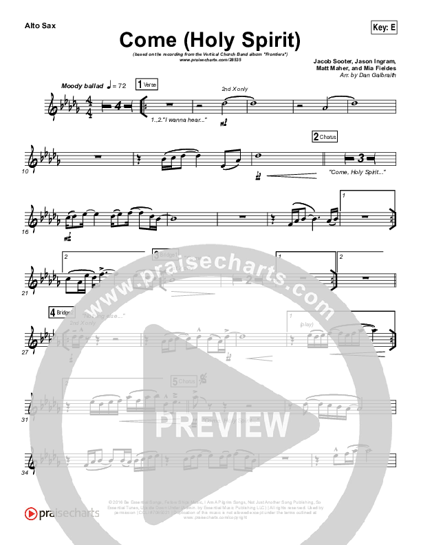 Come (Holy Spirit) Alto Sax (Vertical Worship)