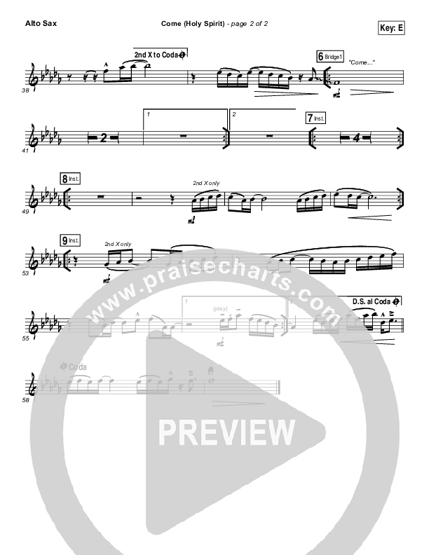 Come (Holy Spirit) Alto Sax (Vertical Worship)