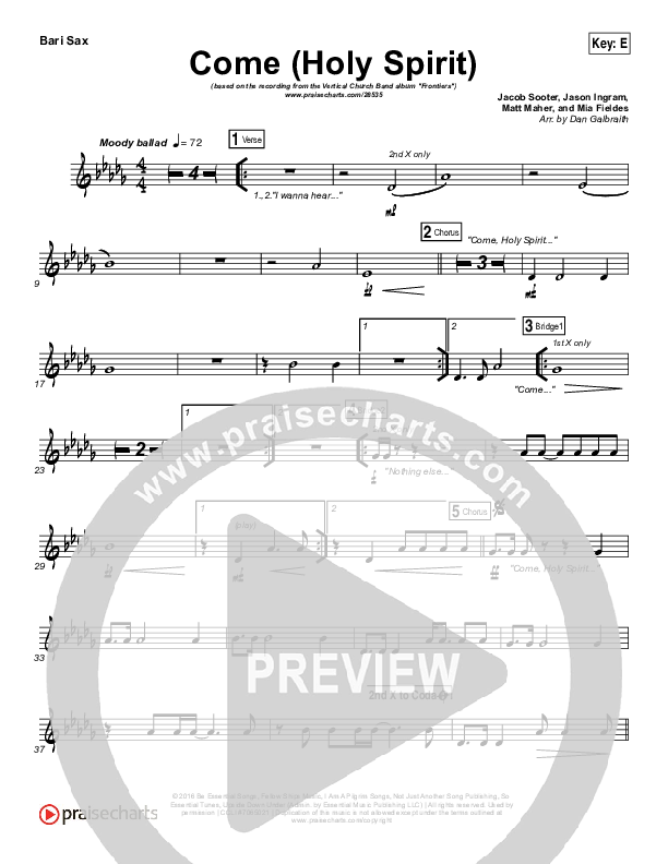 Come (Holy Spirit) Bari Sax (Vertical Worship)