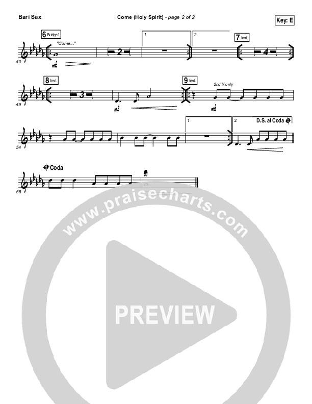 Come (Holy Spirit) Bari Sax (Vertical Worship)