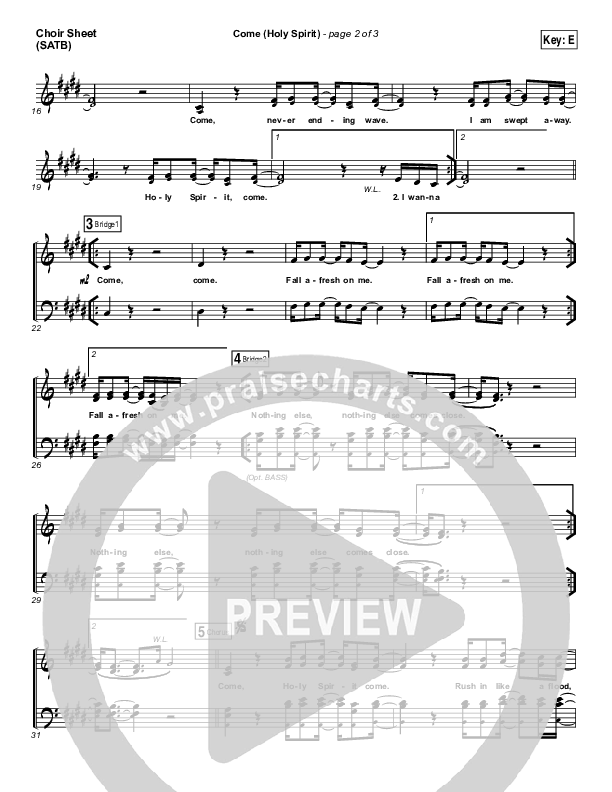 Come (Holy Spirit) Choir Sheet (SATB) (Vertical Worship)