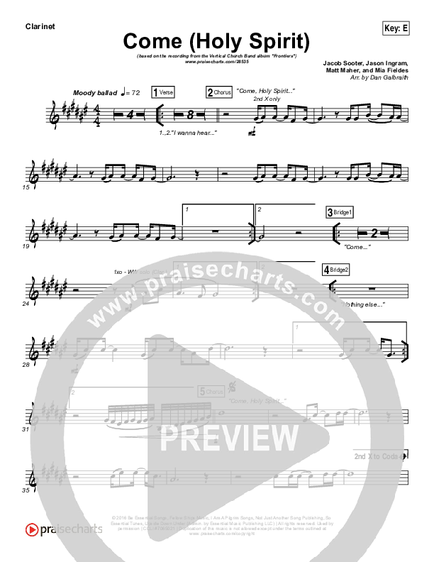 Come (Holy Spirit) Clarinet (Vertical Worship)
