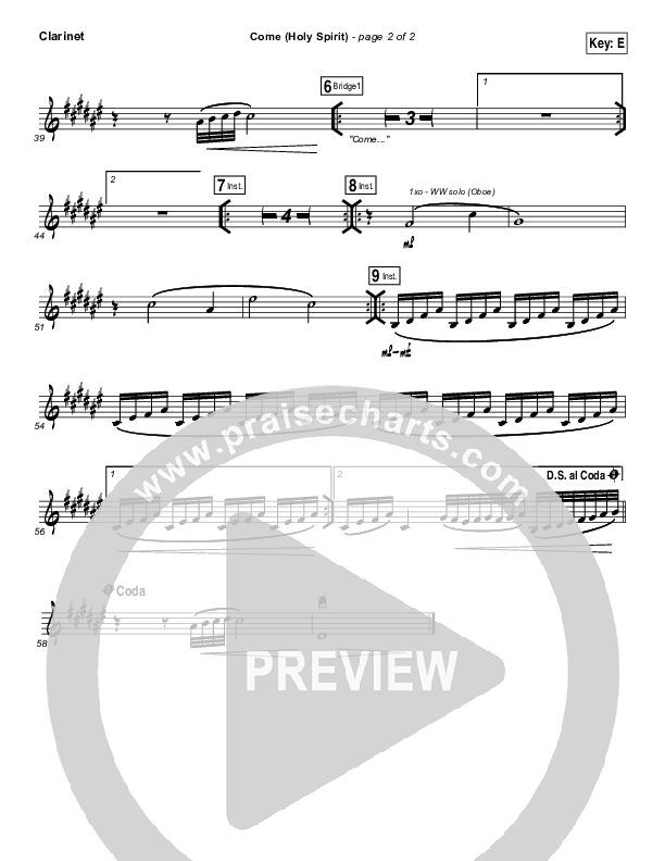 Come (Holy Spirit) Clarinet (Vertical Worship)