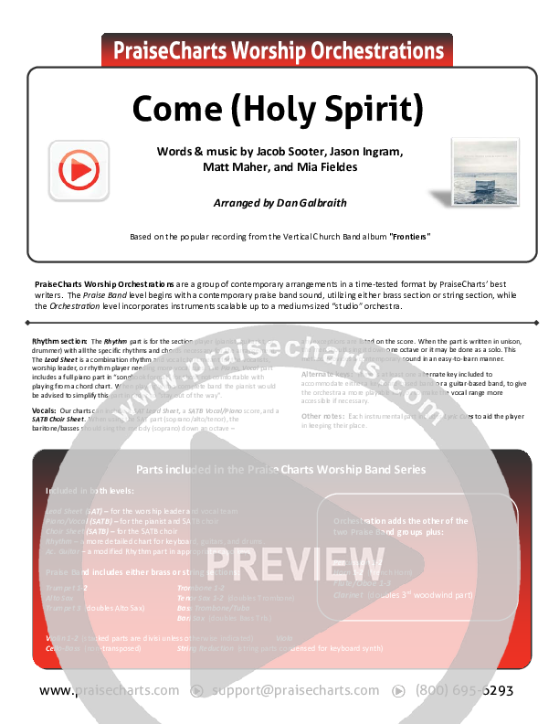 Come (Holy Spirit) Cover Sheet (Vertical Worship)