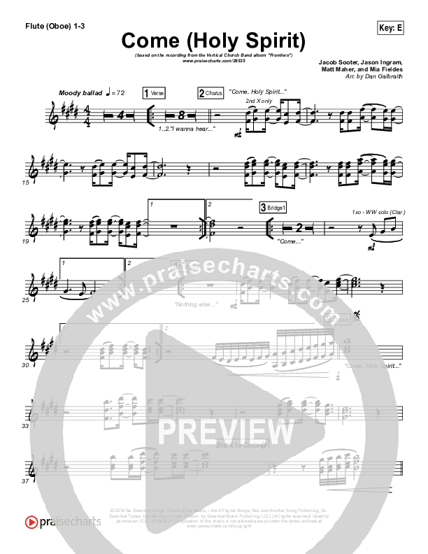 Come (Holy Spirit) Flute/Oboe 1/2/3 (Vertical Worship)