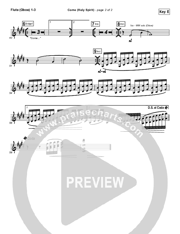 Come (Holy Spirit) Flute/Oboe 1/2/3 (Vertical Worship)
