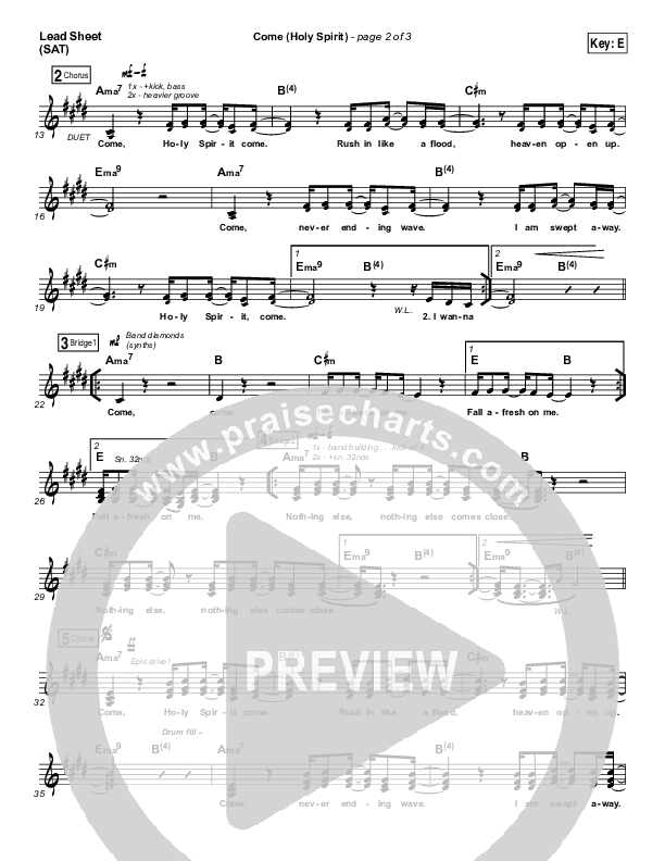 Come (Holy Spirit) Lead Sheet (SAT) (Vertical Worship)