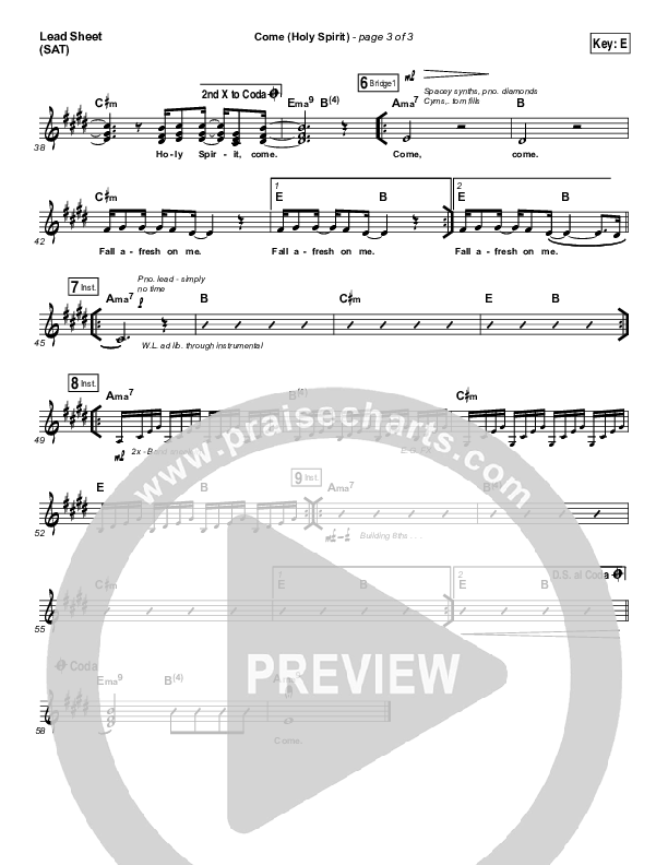 Come (Holy Spirit) Lead Sheet (SAT) (Vertical Worship)