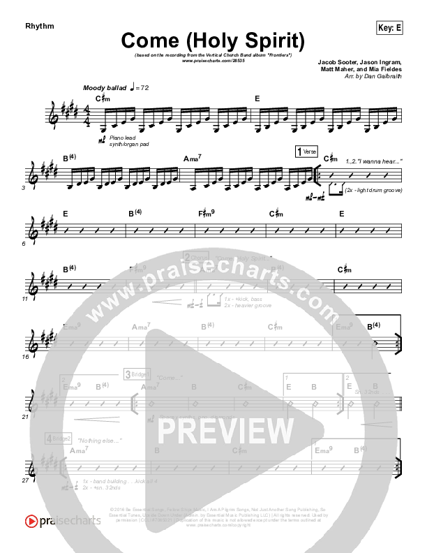 Come (Holy Spirit) Rhythm Chart (Vertical Worship)