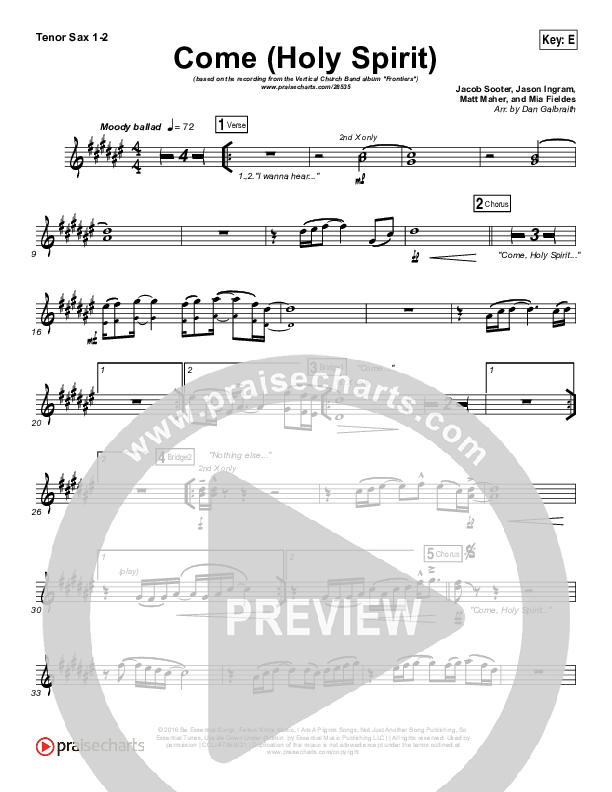Come (Holy Spirit) Tenor Sax 1/2 (Vertical Worship)