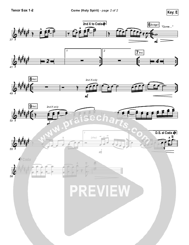 Come (Holy Spirit) Tenor Sax 1/2 (Vertical Worship)