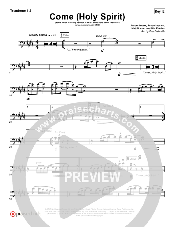 Come (Holy Spirit) Trombone 1/2 (Vertical Worship)
