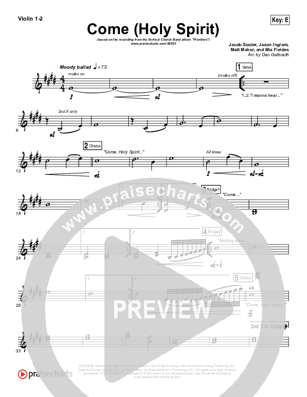 Come (Holy Spirit) Violin 1/2 (Vertical Worship)