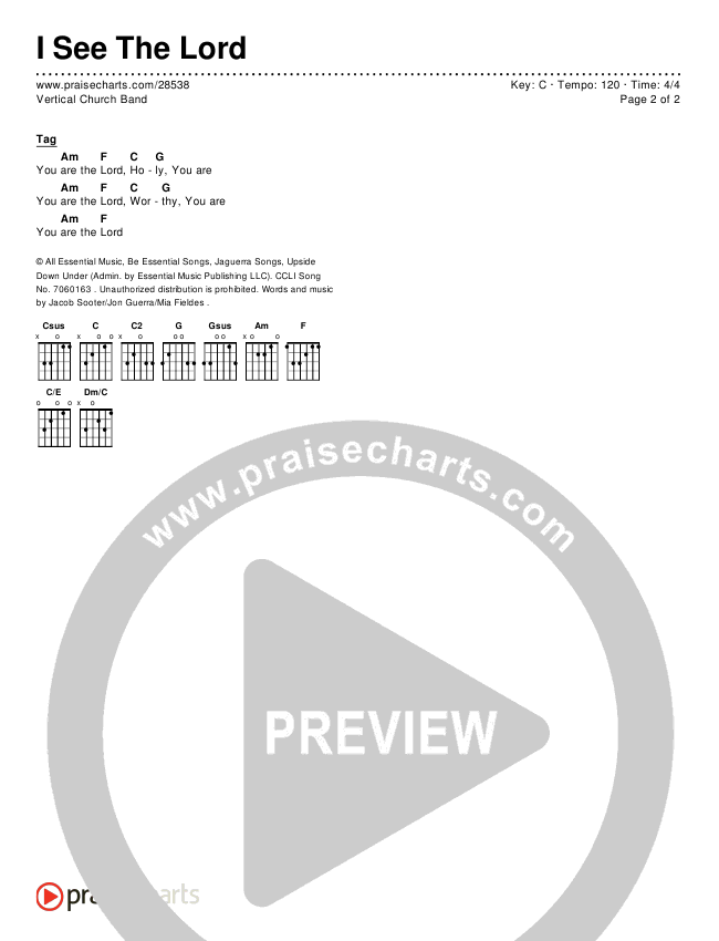 I See The Lord Chords & Lyrics (Vertical Worship)