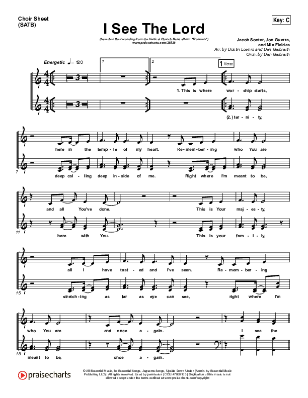I See The Lord Choir Sheet (SATB) (Vertical Worship)
