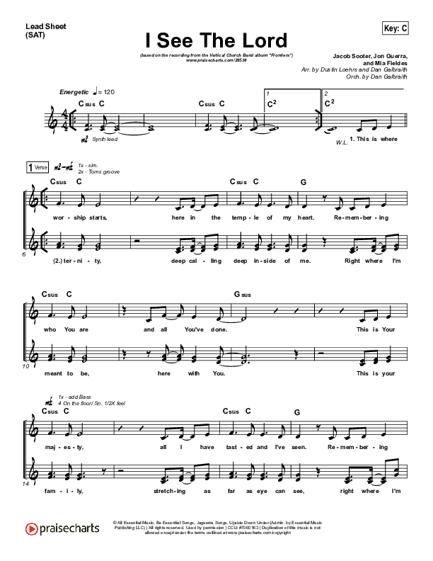 I See The Lord Lead Sheet (SAT) (Vertical Worship)