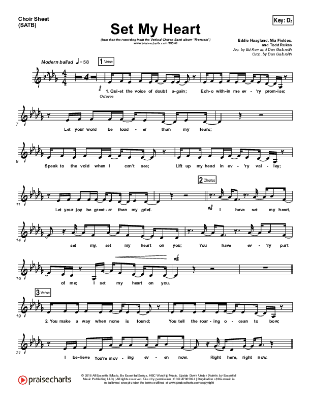 Set My Heart Choir Sheet (SATB) (Vertical Worship)