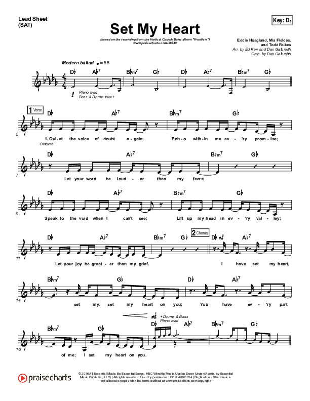 Set My Heart Lead Sheet (SAT) (Vertical Worship)