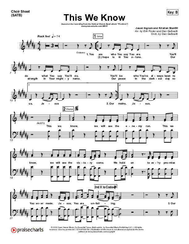 This We Know Choir Vocals (SATB) (Vertical Worship)