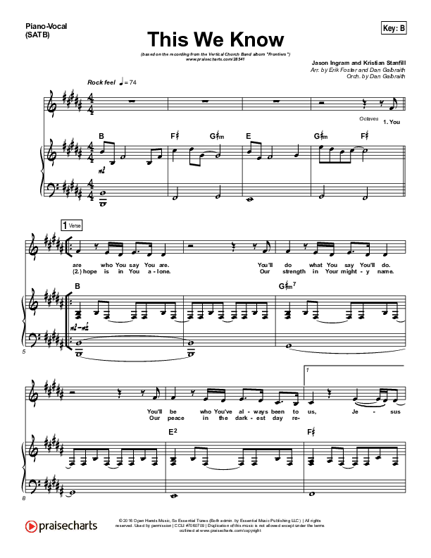 This We Know Piano/Vocal (SATB) (Vertical Worship)