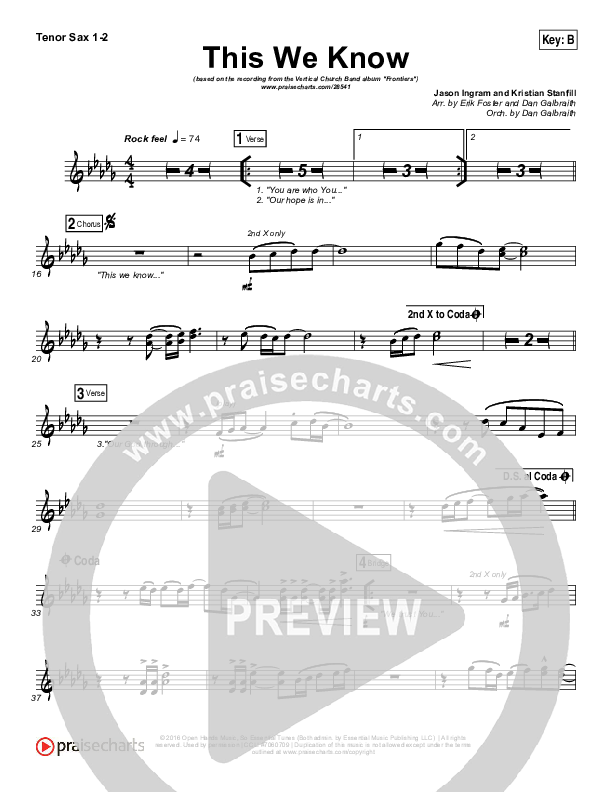 This We Know Tenor Sax 1/2 (Vertical Worship)