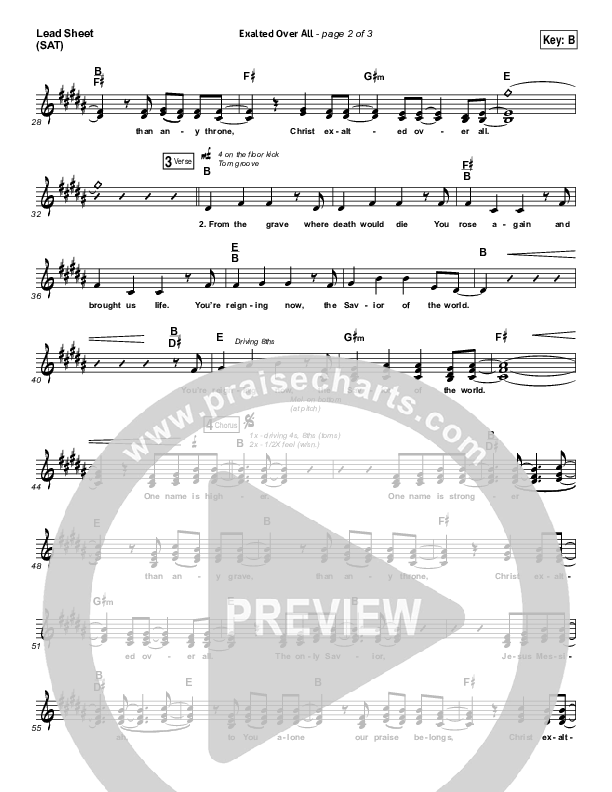 Exalted Over All Lead Sheet (SAT) (Vertical Worship)