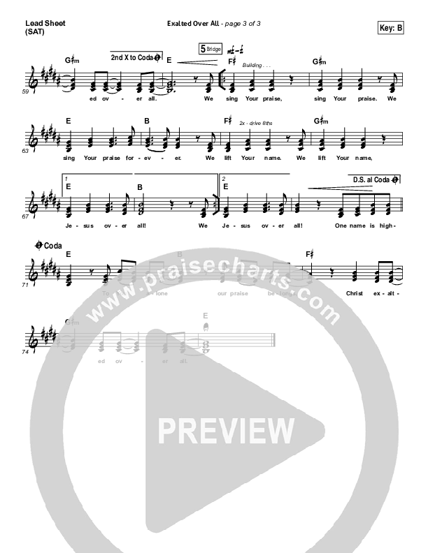 Exalted Over All Lead Sheet (SAT) (Vertical Worship)