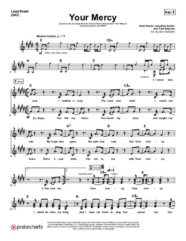 Your Mercy Lead Sheet (SAT) (Vertical Worship)