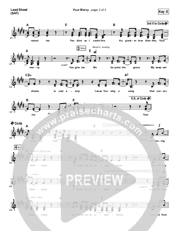 Your Mercy Lead Sheet (SAT) (Vertical Worship)