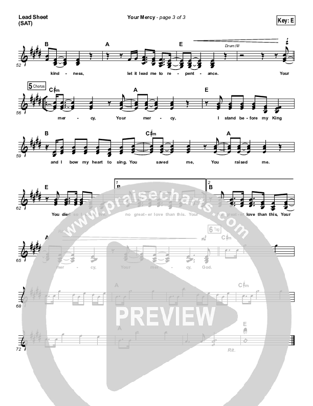 Your Mercy Lead Sheet (SAT) (Vertical Worship)