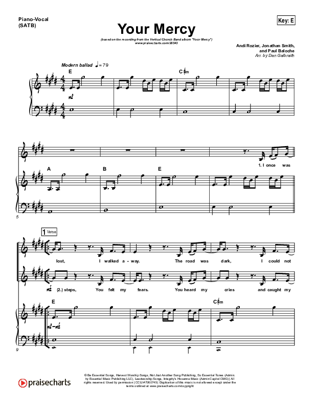 Your Mercy Piano/Vocal (SATB) (Vertical Worship)