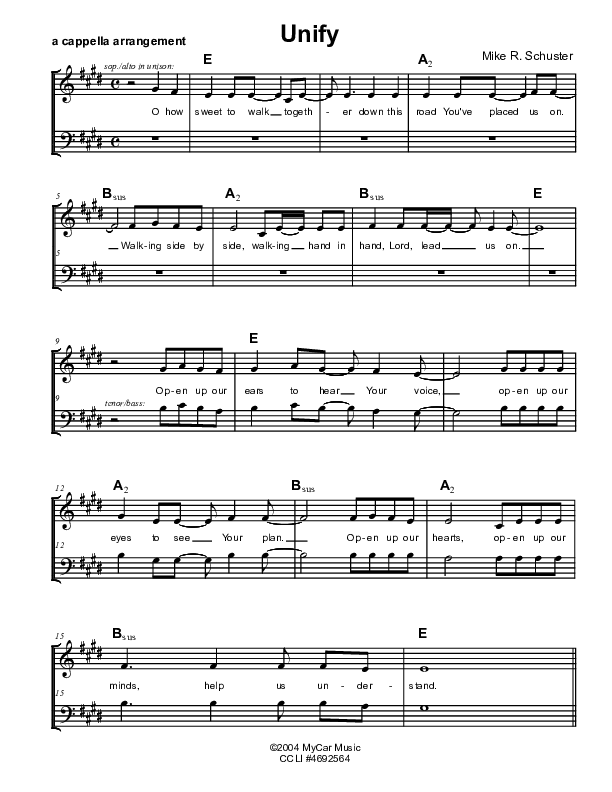 Unify (A Capella) Choir Sheet (SATB) (Mike Schuster)