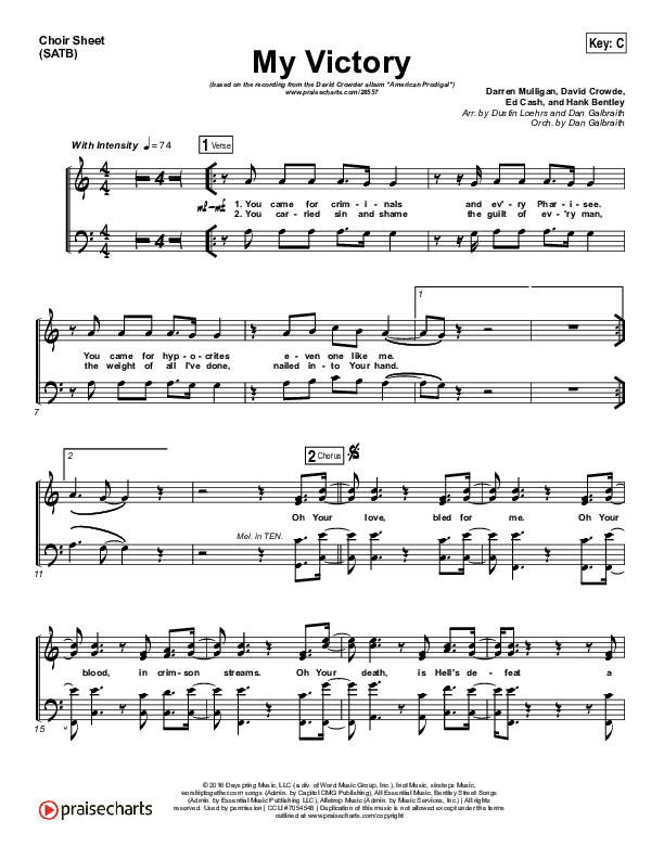 My Victory Choir Sheet (SATB) (David Crowder)