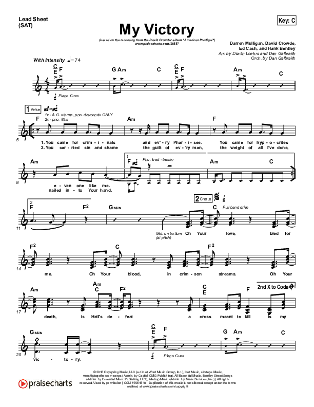 My Victory Lead Sheet (SAT) (David Crowder)