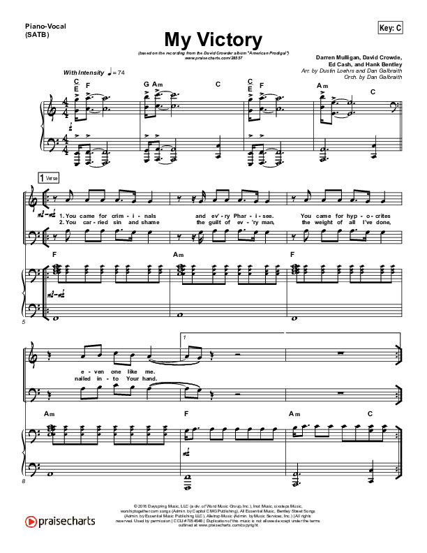 My Victory Piano/Vocal (SATB) (David Crowder)