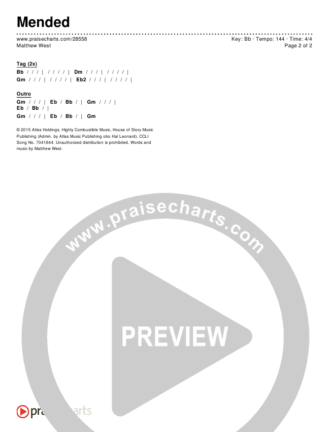 Mended Chords & Lyrics (Matthew West)